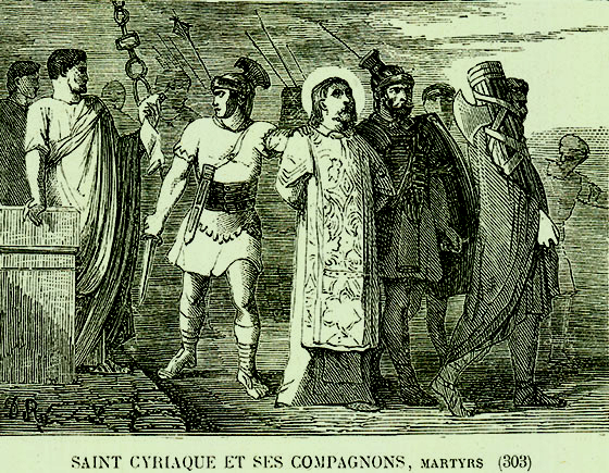 Saint Cyriaque, conduit pour être décapité, rendant grâces à Dieu. 