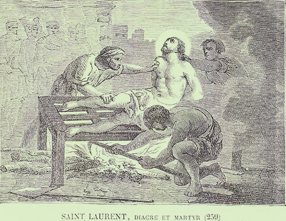 Saint Laurent, étendu sur le gril, rendant grâces à Dieu
