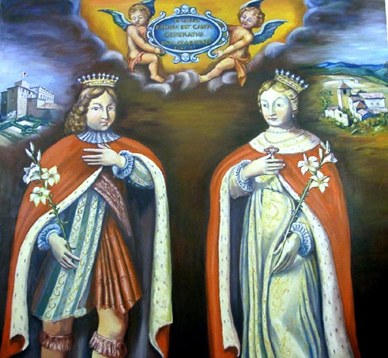 Mariage joséphin de S. Elzéar et de Ste Delphine représenté par les fleurs de lys. « O quam pulchra est casta generatio, cum claritate ! » (Sag. IV, 1) Ô combien est belle la race chaste, lorsqu
